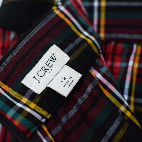 J. Crew Plaid Tartan Midi Skirt A-Line Ruffled Hem Black & Red Size 12 Preppy - Picture 7 of 8
